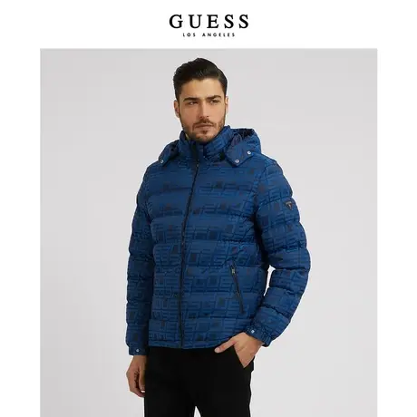【38上新季】GUESS 男休闲时尚保暖印花短款连帽棉服外套图片
