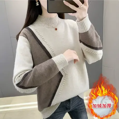 半高领女士毛衣女加绒加厚2024秋冬季新款爆款针织打底衫保暖内搭商品大图