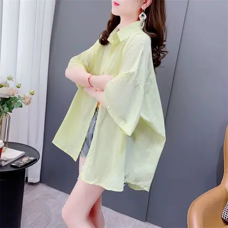休闲日系宽松半袖衬衫女夏季2023年新款韩版薄款慵懒风大码上衣潮图片