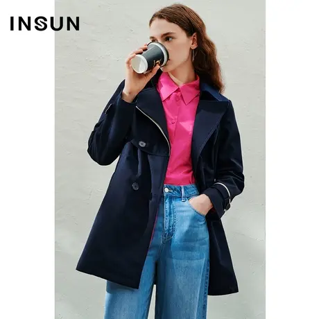 INSUN恩裳线上专选春季收腰一手长双排扣风衣图片