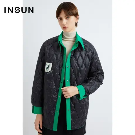 INSUN恩裳冬季两穿式撞色菱格羽绒服商品大图