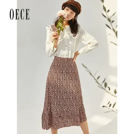 Oece复古碎花半身裙年春季新款女装甜美A字裙中长款淑女裙图片
