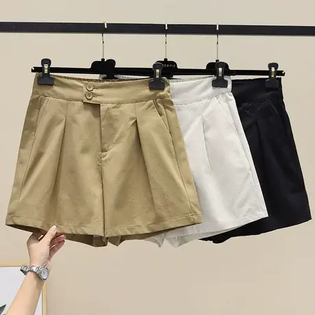 2023夏新款韩版高腰显瘦纯色五分休闲短裤气质A字阔腿短裤工装裤商品大图