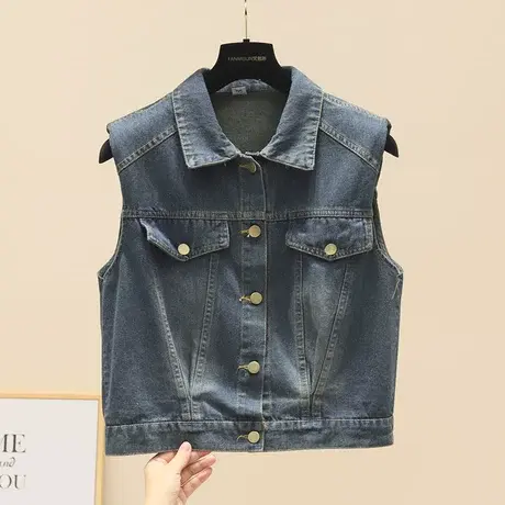 牛仔马甲短外套女无袖磨毛宽松开衫2023夏季新款美式短款叠穿上衣商品大图