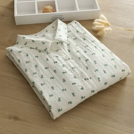 秋季日系文艺小清新碎花双层棉纱长袖衬衫女学生休闲百搭打底上衣商品大图