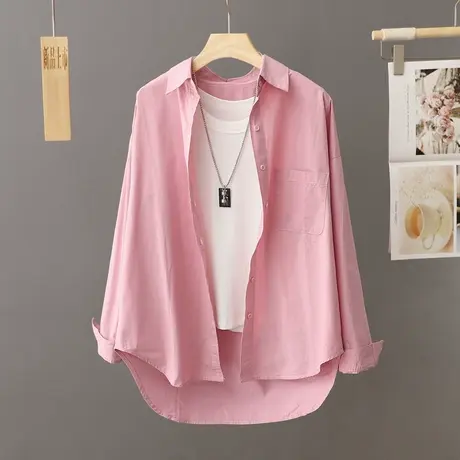外搭粉色洋气衬衫女长袖春秋打底衫2024年新款上衣宽松衬衣外套潮图片