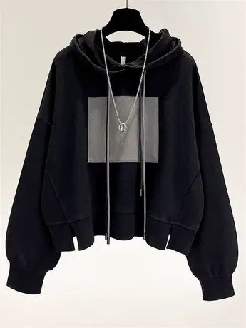 2021秋装韩版新款短款连帽卫衣宽松春秋薄款外套ins白色上衣女潮图片