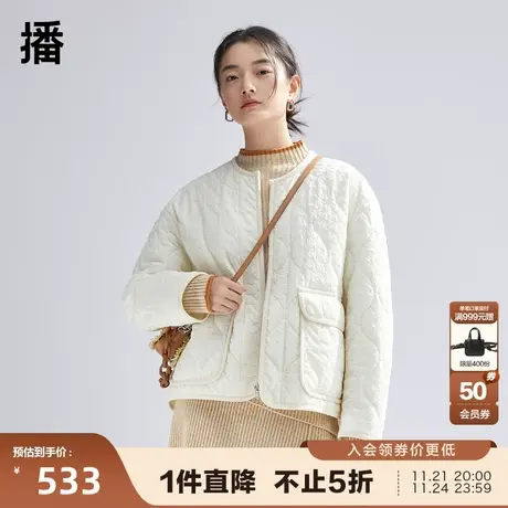 播圆领棉服外套女2024春季新款韩版宽松短款无领薄棉衣DDR1PD5116商品大图