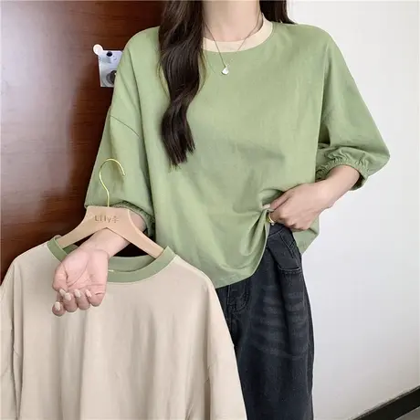 ins超火纯色短袖t恤女夏季2024年新款韩版宽松学生半袖体恤上衣潮商品大图