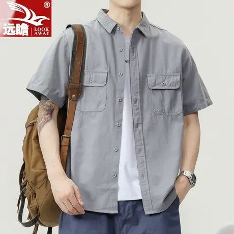 纯棉短袖衬衫男士夏季纯棉美式工装半袖寸衫潮牌宽松休闲衬衣男装商品大图