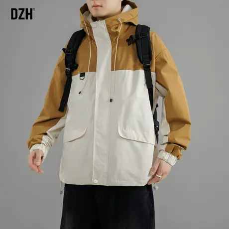 男士软壳冲锋衣男2024新款连帽工装外套潮牌拼接上衣秋季款登山服图片