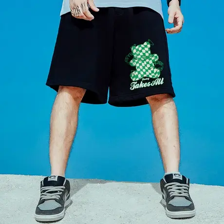 国潮男裤胖子纯棉宽松加肥加大码潮牌休闲中裤运动五分裤情侣短裤图片