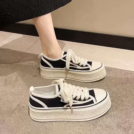 厚底帆布鞋女春秋2024新款ulzzang百搭小白鞋子休闲运动小众板鞋图片