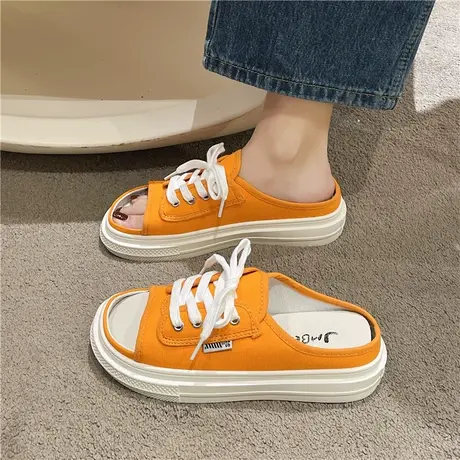 厚底帆布拖鞋女外穿凉拖ins潮2024新款网红爆款时尚包头夏季半拖商品大图