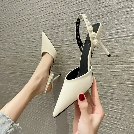 2024年夏季高跟鞋女尖头中空后空细跟气质温柔仙女凉鞋百搭高跟鞋图片