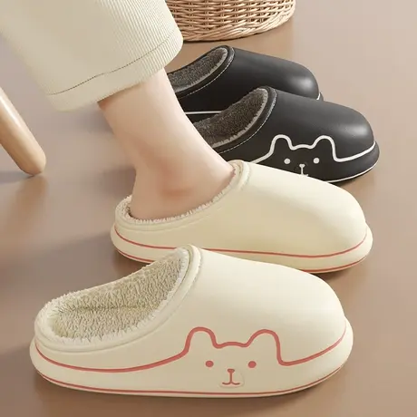 防水棉拖鞋女冬季可爱加绒毛室内家居厚底保暖包跟月子鞋冬季批发图片
