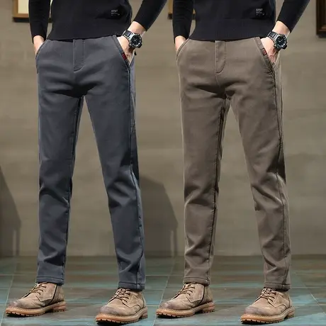 加绒加厚休闲裤男士修身西裤子男裤冬季中年爸爸2023新款春秋冬款图片