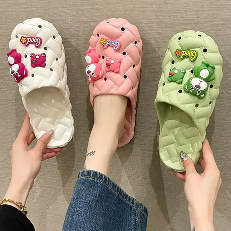 可爱小熊包头凉拖鞋女夏季网红室内外穿踩屎感厚底防滑沙滩洞洞鞋图片