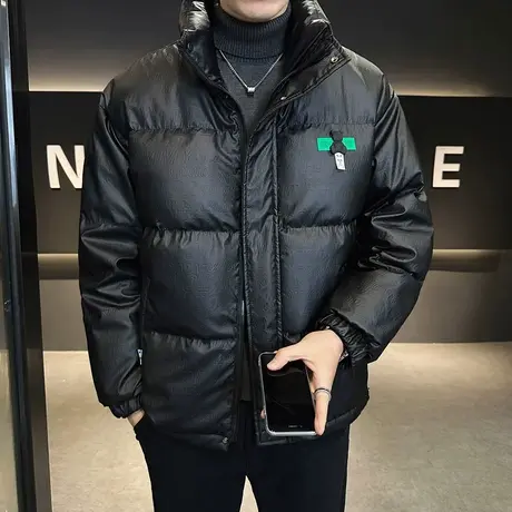 2023冬季新款微阔男士小熊羽绒服韩版修身立领加厚短款棉服外套图片