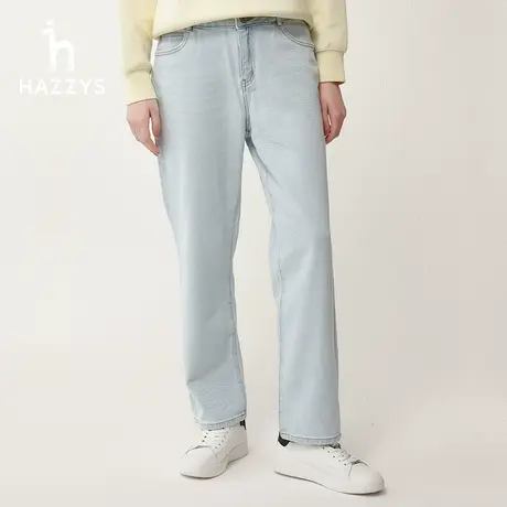 Hazzys哈吉斯奥莱2024春休闲直筒裤宽松阔腿长裤百搭浅色牛仔裤女图片