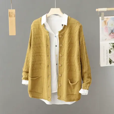 小个子短款针织开衫女装圆领毛衣外套女秋冬2024新款宽松长袖上衣图片