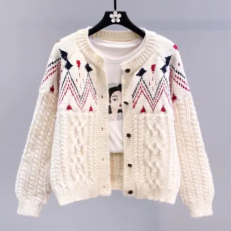 新年洋气软糯麻花毛衣外套女冬季2023新款慵懒风加厚百搭针织开衫商品大图