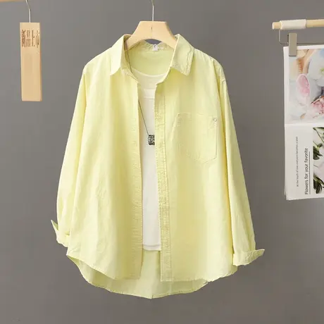 休闲慵懒风黄色衬衫女上衣春秋季开衫韩版宽松外穿百搭衬衣式外套图片