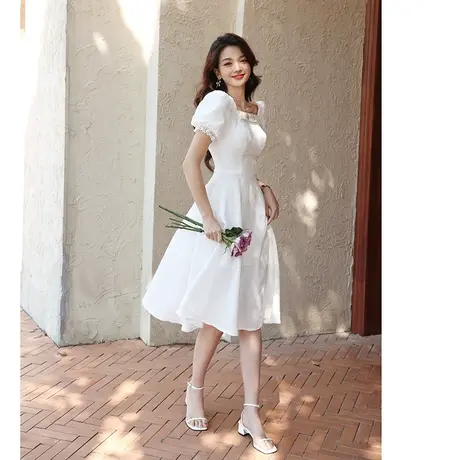 登记领证小白裙法式高级感订婚礼服连衣裙平时可穿小个子白色洋装图片