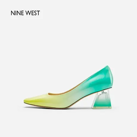 Nine West/玖熙拼色方头高跟鞋2024年春季新款多巴胺浅口单鞋宴会图片