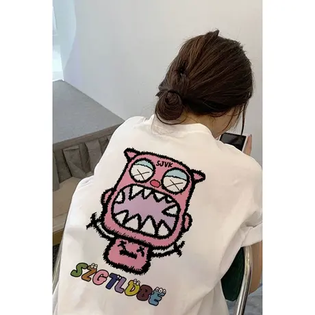 重磅纯棉短袖t恤女春季圆领宽松半袖oversize潮小众设计感上衣夏图片