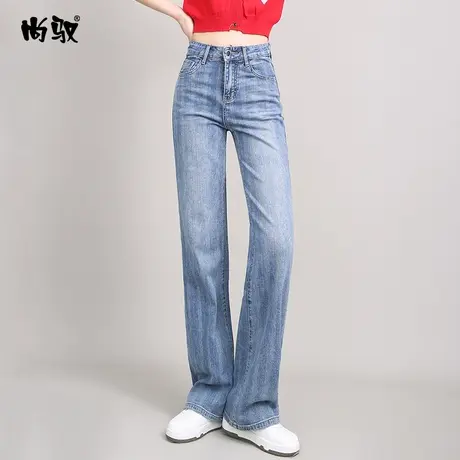 浅蓝色牛仔裤女春2024年新款韩版百搭设计感高腰直筒拖地牛仔裤潮商品大图