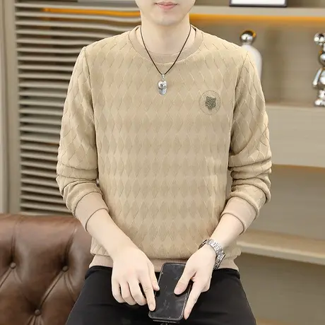 男士长袖T恤衫2023秋冬新款提花卫衣男装上衣服烫钻潮流秋衣小衫图片
