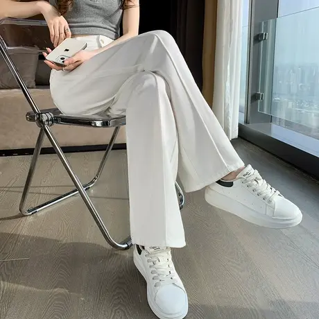 白色窄版阔腿牛仔裤女高腰垂感2024春秋季新款宽松显瘦休闲直筒裤商品大图