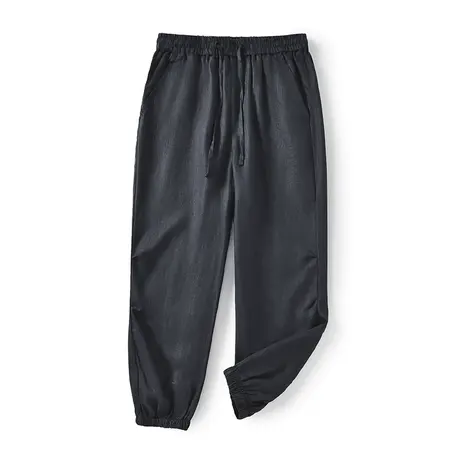 2024亚麻休闲裤男宽松夏季薄款痞帅男士百搭裤子运动黑色束脚潮流图片