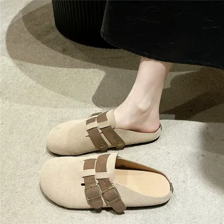 勃肯鞋包头半拖鞋女夏外穿2024新款复古懒人软底孕妇平底博肯单鞋商品大图