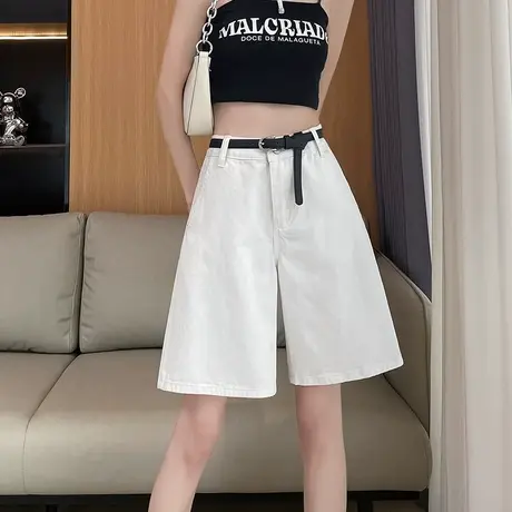 白色牛仔五分短裤女夏季新款直筒高腰宽松显瘦阔腿遮胯5分中裤子商品大图