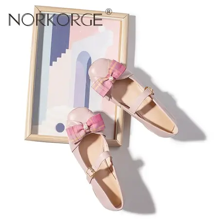 2023新款秋复古仙女风文艺粉色粗跟玛丽珍单鞋女鞋真皮圆头配裙子商品大图