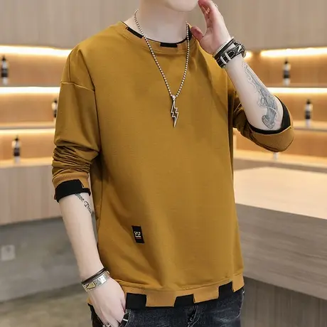 长袖t恤男士2023新款打底衫韩版修身体恤衫圆领秋装上衣个性卫衣商品大图