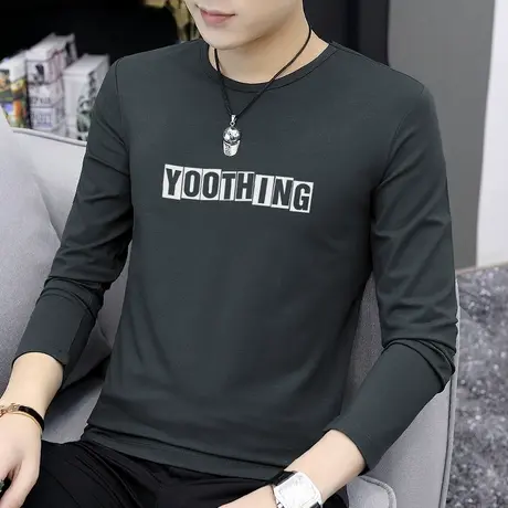 莫代尔长袖t恤男春季圆领上衣服潮流字母印花小衫内搭打底衫秋衣商品大图