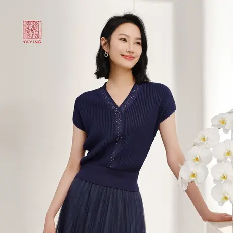 EP雅莹高端系列 优雅烫钻渐变V领交叠针织衫 2023新款9510A商品大图