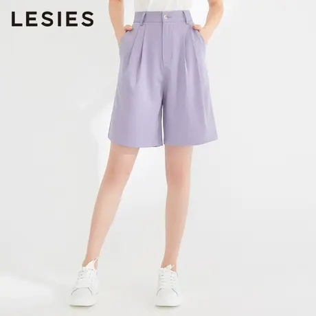 蓝色倾情春夏季女装 紫色百搭宽松轻职风直筒裤女休闲五分裤图片