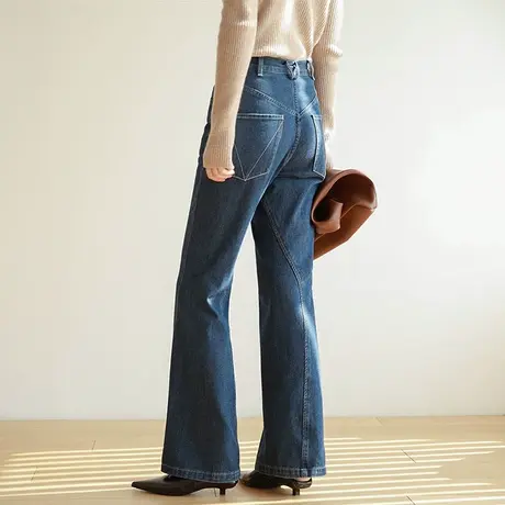 嘉茱莉2022秋冬新款牛仔裤女时尚高腰显瘦喇叭裤小个子小众设计感商品大图