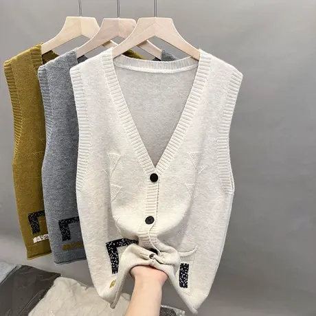 v领针织马甲女开衫外搭小背心叠穿无袖毛衣坎肩马夹外套2023春秋商品大图
