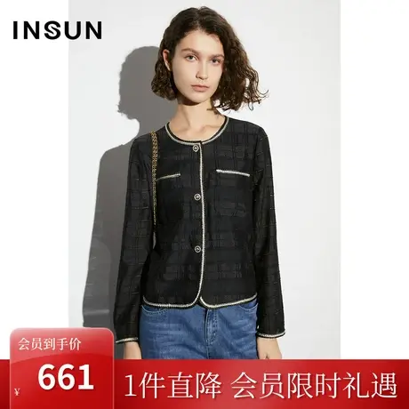 恩裳COVER2023春款新款经典简洁短款编织撞色装饰镶边小香风外套商品大图