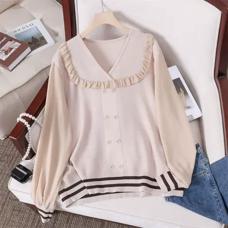 假两件上衣早春韩系轻熟温柔春季气质显瘦套头v领木耳边针织衫女商品大图