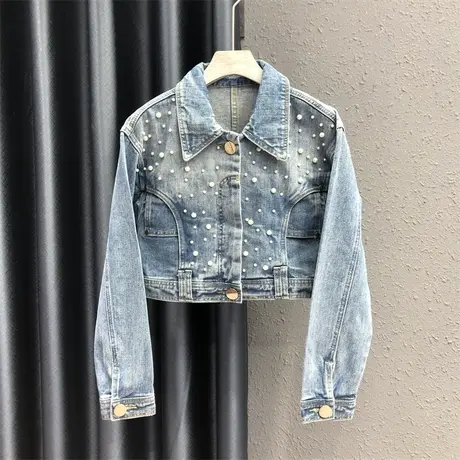 重工钉珠设计感牛仔外套女士2023秋季新款韩版显瘦长袖短款上衣潮图片