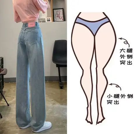 高腰牛仔裤女春秋季2023年新款梨形身材显瘦直筒宽松垂感阔腿裤子图片
