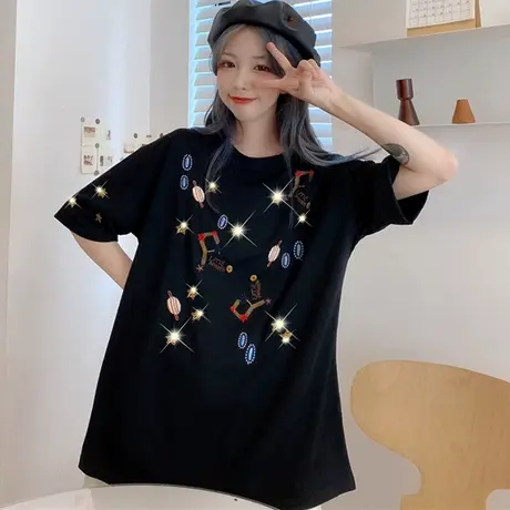 网红ins超火短袖t恤女2020宽松韩版原宿风bf半袖chic港味上衣服潮图片