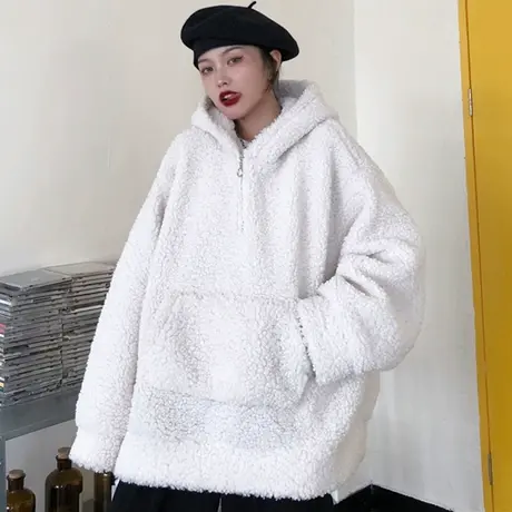 羊羔毛卫衣女秋冬加绒加厚宽松韩版chic港味上衣bf慵懒风外套ins商品大图