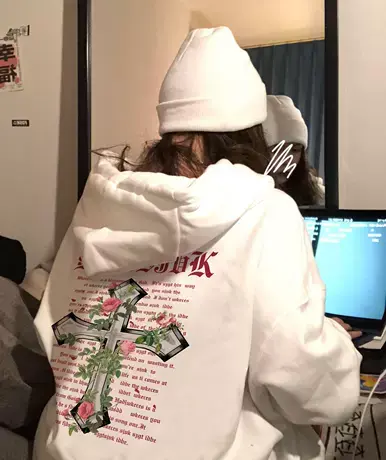 卫衣女秋冬oversize小众设计感美式复古连帽宽松加绒加厚外套上衣商品大图